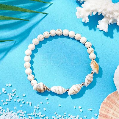Synthetic Magnesite Beaded Stretch Bracelets for Women Men BJEW-TA00581-01-1