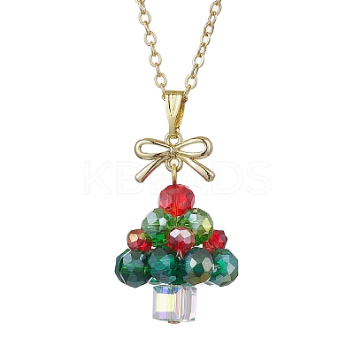 Christmas Tree Glass Beaded Pendant Necklaces NJEW-TA00174-1