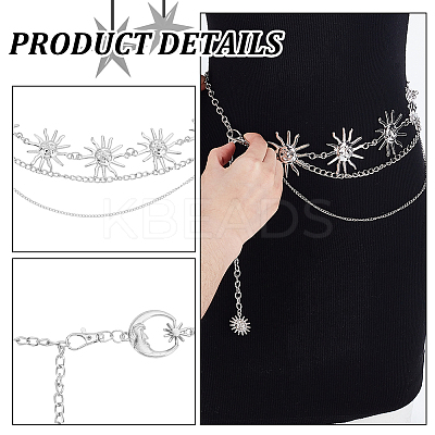 2Pcs 2 Styles Moon Sun Alloy Link Waist Body Chains AJEW-UN0002-20P-1