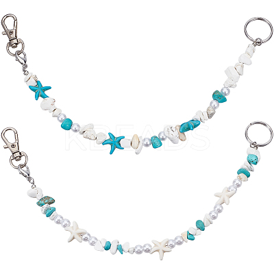 2Pcs 2 Styles Ocean Theme Synthetic Turquoise Pendant Decorations HJEW-SC0002-28B-1