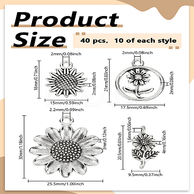 40Pcs 4 Styles Tibetan Style Zinc Alloy Pendants FIND-LP0004-63-1