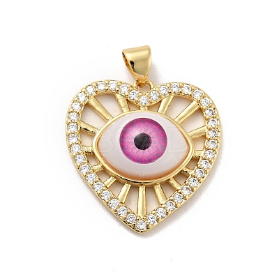 Heart with Eye Brass Micro Pave Clear Cubic Zirconia Pendants KK-G419-07G-1