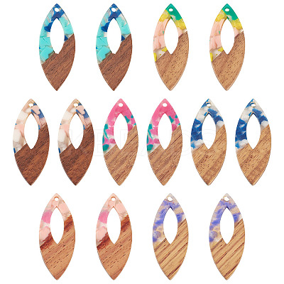 14Pcs 7 Colors Resin and Walnut Pendants FIND-TA0006-36A-1