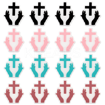 16Pcs 4 Colors Hand with Cross Silicone Beads SIL-GL0001-07-1