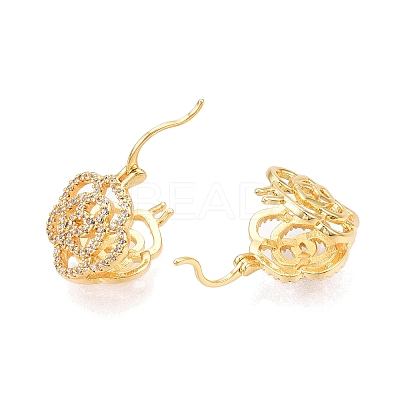 Flower Clear Cubic Zirconia Hoop Earrings EJEW-N054-62G-1