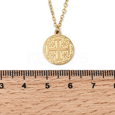 Jerusalem Cross 304 Stainless Steel Medal Pendant Necklaces NJEW-D349-01G-1
