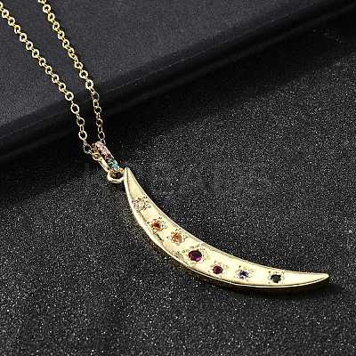 Brass Micro Pave Colorful Cubic Zirconia Moon Pendant Necklaces for Women NJEW-D311-02A-G-1