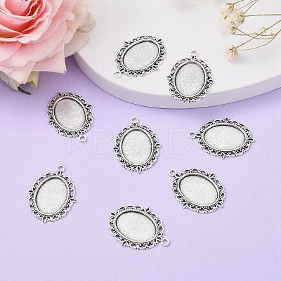 Tibetan Style Antique Silver Alloy Flat Oval Pendant Cabochon Settings X-TIBEP-M022-19AS-1