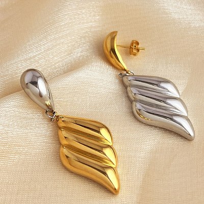 304 Stainless Steel Dangle Stud Earrings EJEW-K296-02GP-03-1
