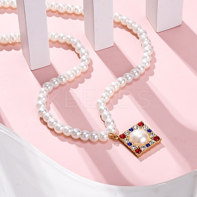 PVD Vacuum Plating 304 Stainless Steel Colorful Cubic Zirconia Rhombus Pendant Necklaces STAS-Z114-23G-1