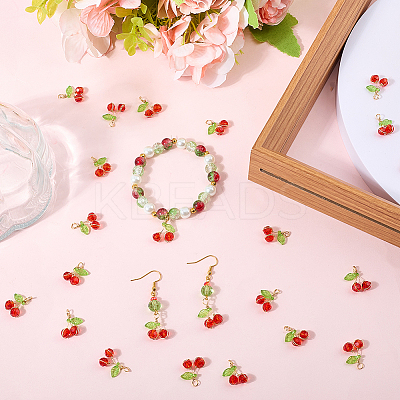 40Pcs Cherry Glass Pendants FIND-SC0016-51-1