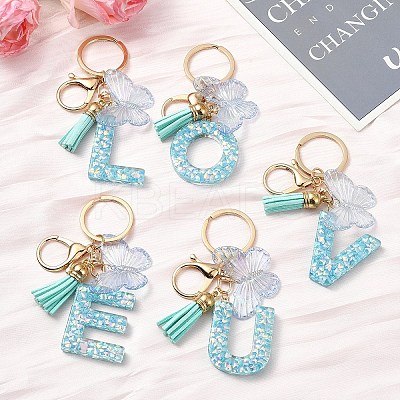 Resin & Acrylic & Faux Suede Tassel Keychain KEYC-YW00117-01-1