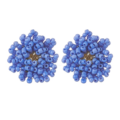 Glass Seed Braided Beaded Flower Stud Earrings EJEW-MZ00072-02-1