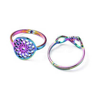 8Pcs 8 Style Heart & Infinity & Whale Tail & Snake 304 & 201 Stainless Steel Cuff Rings Set for Women RJEW-FS0001-04-1
