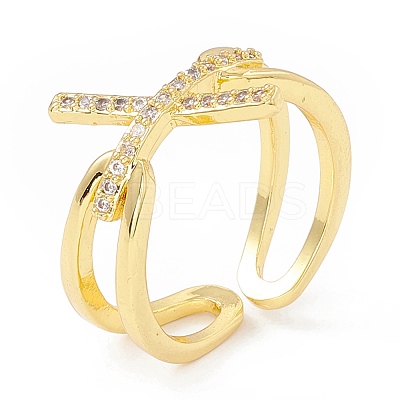 Clear Cubic Zirconia Initial Letter X Open Cuff Ring RJEW-I083-16G-1