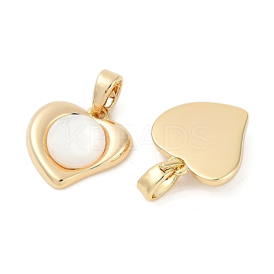 Brass Pave Natural White Shell Heart Charms KK-U043-27G-1
