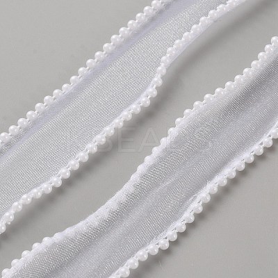 5 Yards Organza Ribbon with Plastic Pearl Beads OCOR-WH0091-58F-1