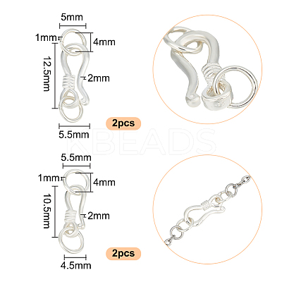 4Pcs 2 Styles 925 Sterling Silver S-Shaped Hook Clasps STER-GO0001-16-1