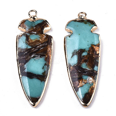 Assembled Bronzite and Synthetic Aqua Terra Jasper Pendants G-R481-11B-1