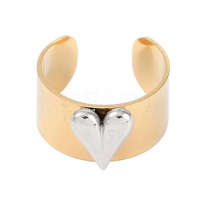 304 Stainless Steel Heart Open Cuff Rings LS-RJEW-C095-04G-1