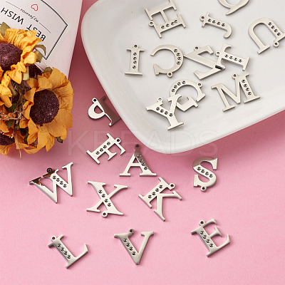 304 Stainless Steel Letter Pendant Rhinestone Settings STAS-TA0001-11P-1