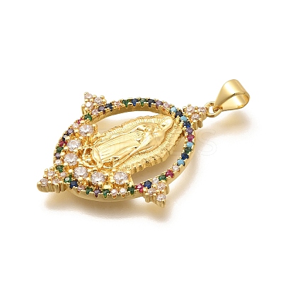 Religion Themed Rack Plating Brass Micro Pave Cubic Zirconia Pendants KK-L226-007G-13-1