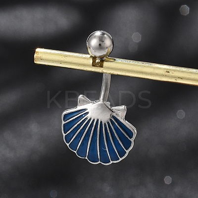 Alloy Enamel Shell Shaped Curved Barbell Belly Rings AJEW-R007-02P-1