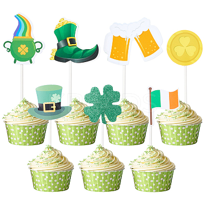 Saint Patrick's Day Clover Paper Cake Toppers AJEW-WH20022-29A-1