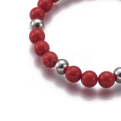 Natural & Synthetic Mixed Stone Round Beaded Stretch Charm Bracelets BJEW-L648-08-1