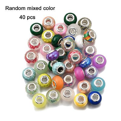 40Pcs 4 Styles AB Color Opaque Resin Imitation Porcelain European Large Hole Rondelle Beads RPDL-FP0001-01-1