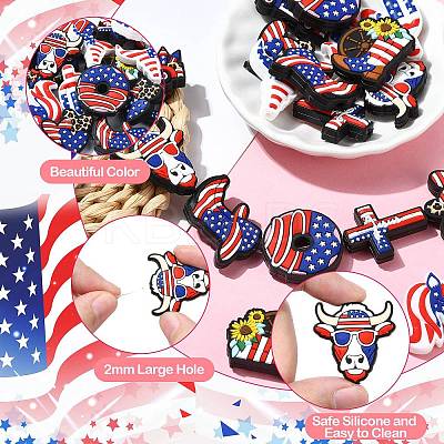 20Pcs 10 Styles Independence Day Silicone Focal Beads SIL-CJ0001-76-1
