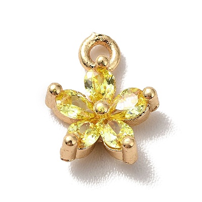 Brass Cubic Zirconia Flower Charms LS-KK-O141-01G-04-1