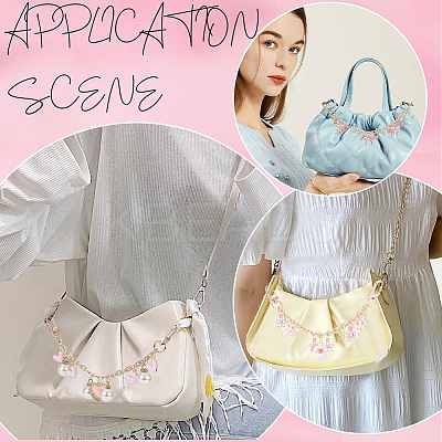 3Pcs 3 Styles Bowknot Heart Heart Pink Zinc Alloy Enamel Tassel Cable Chain Purse Chains FIND-BBC0004-56-1