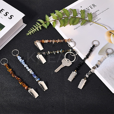 6Pcs Natural  Gemstone Keychains KEYC-GF00002-1