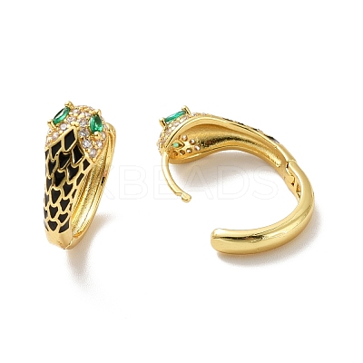 Cubic Zirconia Snake Hoop Earrings with Enamel EJEW-C027-02G-1