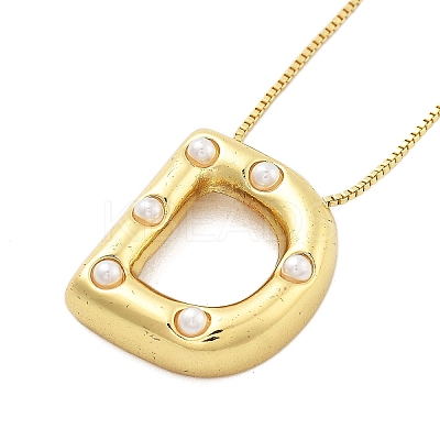 Brass & Plastic Pearl Letter Pendant Box Chain Necklaces for Women NJEW-U017-01G-04-1