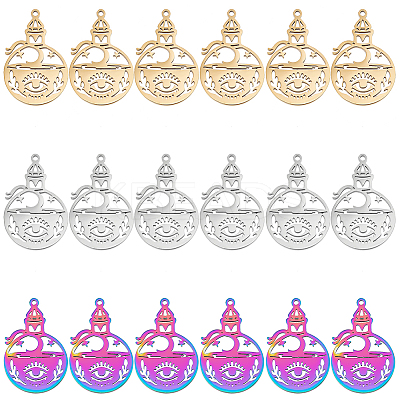 18Pcs 3 Colors 304 Stainless Steel Pendant STAS-DC0012-34-1
