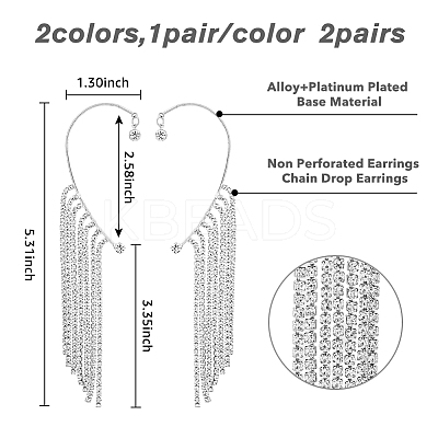 8Pcs 4 Style Crystal Rhinestone Chain Tassel Dangle Cuff Earrings EJEW-HY0001-02-1