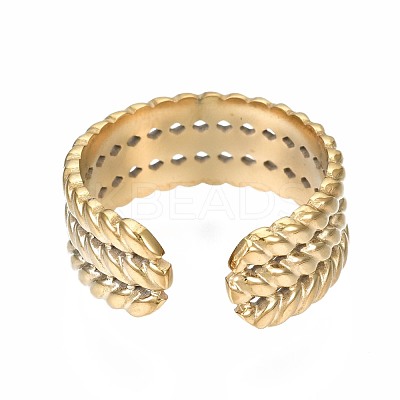 304 Stainless Steel Twist Rope Open Cuff Ring RJEW-T023-47G-1