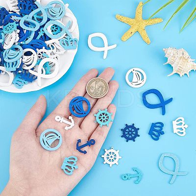 100Pcs 5 Styles Ocean Theme Dyed Wood Pendants WOOD-NB0001-96-1