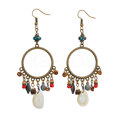 1 Pair Natural Shell & Synthetic Turquoise Chandelier Earrings EJEW-FI0001-84-1