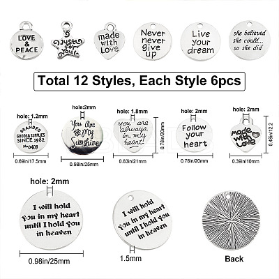 72 Pcs 12 Styles Tibetan Style Alloy Pendants PALLOY-SC0003-31AS-1