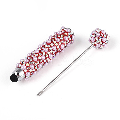 ABS Imitation Pearl & Polymer Clay Pave Rhinestone Touch Screen Stylus AJEW-T013-06F-1