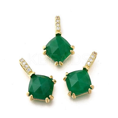 Natural Green Onyx Agate(Dyed & Heated) Faceted Rhombus Pendants KK-F899-03E-G-1