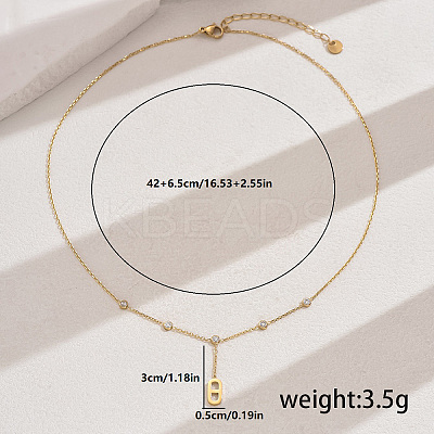 Stainless Steel Pave Cubic Zirconia Oval Pendant Necklaces CS5685-5-1