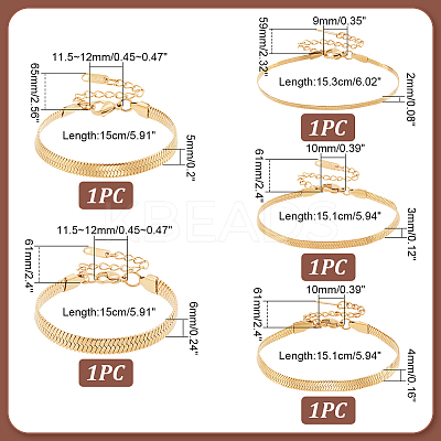 5Pcs 5 Size Ion Plating(IP) 304 Stainless Steel Herringbone Chain Bracelets Set for Men Women BJEW-PH0004-37-1