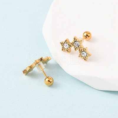 304 Stainless Steel Rhinestone Star Stud Earrings EJEW-K268-84G-1