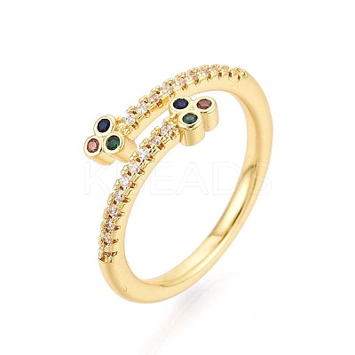 Brass Micro Pave Cubic Zirconia Cuff Rings for Women KK-T071-78G-1