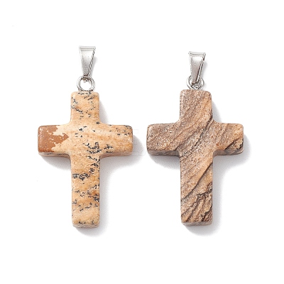 Natural Picture Jasper Pendants G-PW0006-02P-28-1