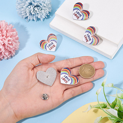 5Pcs Heart with Word Love Pride Month Enamel Pins JEWB-TA0001-27-1